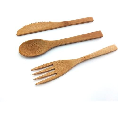 3Pcs/set Bamboo Cutlery Set Wooden Dinnerware High-quality Flatware Set Travel Tableware Set Dinner Knife Fork Spoon