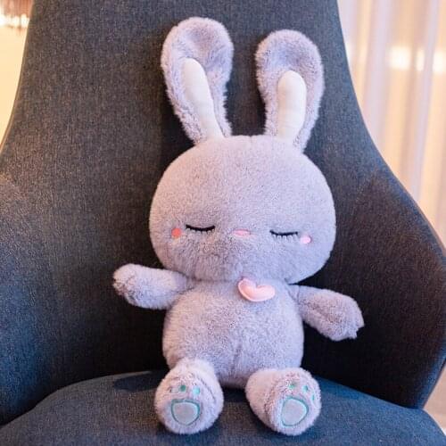 60cm Lovely Gray Pink Rabbit Girl Sleeping with Plush Stuffed Animal Toys Childrens Gifts Home Decoration