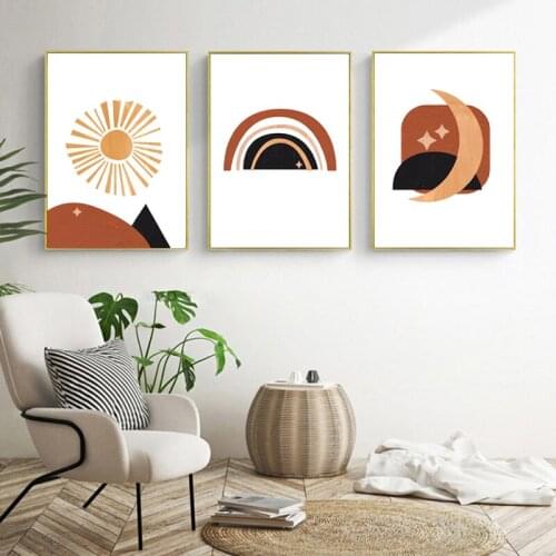 Burnt Orange Sun and Moon Abstract Painting Contemporary Nordic Poster Gallery Wall Art Canvas Prints Bedroom Decoration Picture