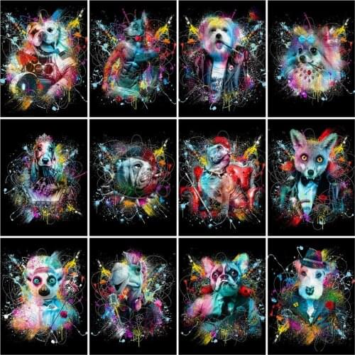 Huacan Diamond Embroidery 5D Dog Full Diamond Mosaic Painting Animals Rhinestone Pictures Handicraft Bedroom Decoration