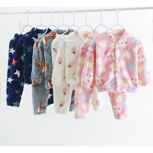 Childrens 2-piece Sets Baby Girl Home Service Soft Flannel Clothing Suit Kids Winter Suit Clothing Boy Cotton Suit Boy Pajamas