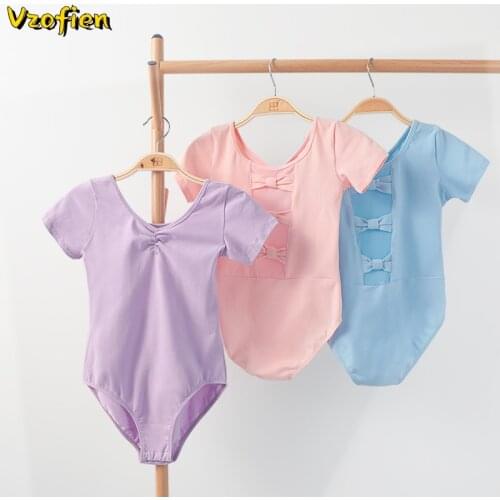 Children Kids Short Sleeve Bodysuit Ballet Practice Dance Clothing Girls Gymnastics Leotards Dancewear Ballet Costumes for Stage