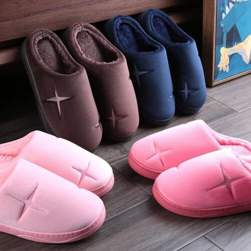 Couples Cartoon Home Slippers Winter Slides Women and Mens Plush Indoor Warm Slippers Star Soft Bedroom Thick Bottom Shoe 2021