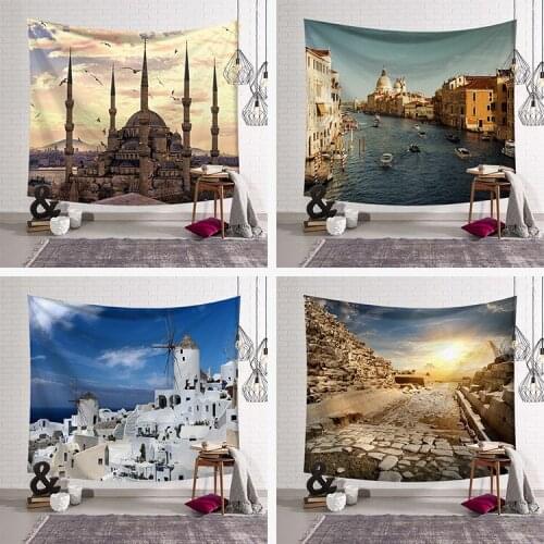 European world architectural tapastry aesthetics leisure bedroom hanging cloth wall blanket decor Nordic wall hanging painting
