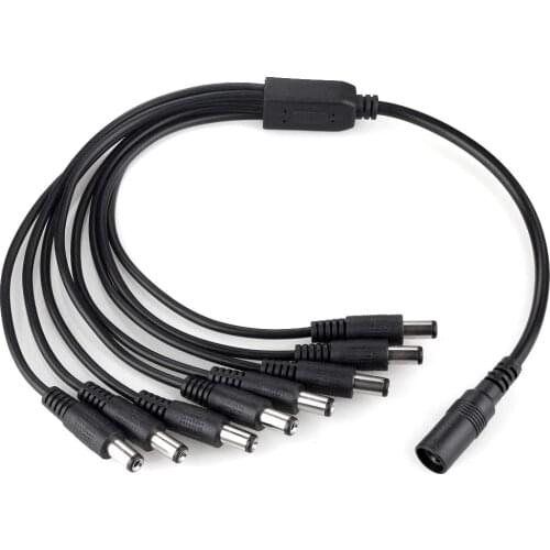 DC Power Splitter Cable 1 Female to 8 Male Output Y Adapter for CCTV Security Cameras and LED Strip Lights
