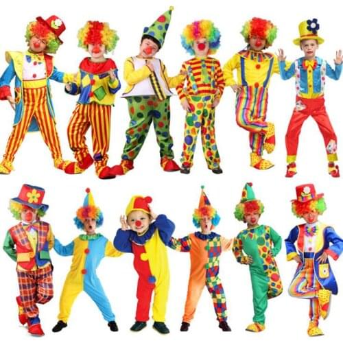 Halloween Men Circus Clown Cosplay Costumes Adult Kid Funny Set With Hat Naughty Harlequin Uniform Fancy Clothing For Boy Girl
