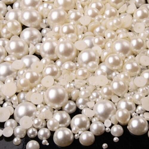 2-16mm White Beige ABS Imitation Pearls Half Round Flatback Resin Pearl Glue on Rhinestones Beads Nail Art Crafts Diy Decoration