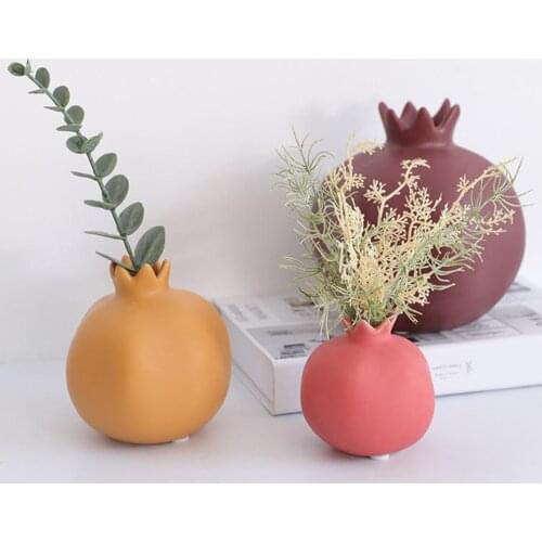 Ceramic Handmade Pomegranate Flowerpot Small Vase Set Rustic Coffee Table Shelf Decor Accent Home Office Room Ceramic Decoration