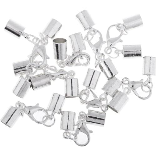 10 Piece Silver Color Kumihimo Leather Cord End Caps with Lobster Clasp Jewelry Making Findings