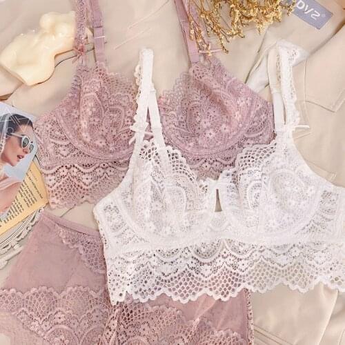 Wriufred Embroidered lace lingerie set with panties steel rubber bone outside underwear bra set pants ladies sexy cute bralette