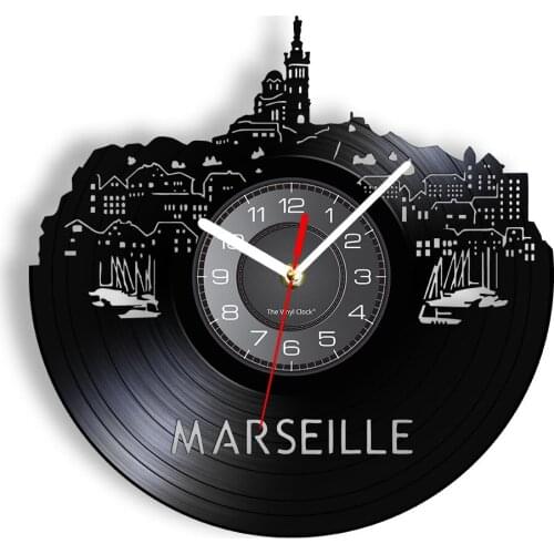 Marseille France Skyline Vinyl Record Wall Clock Southest Landmark Cityscape Fine Art Europe Home Decor Watch New Home Gift