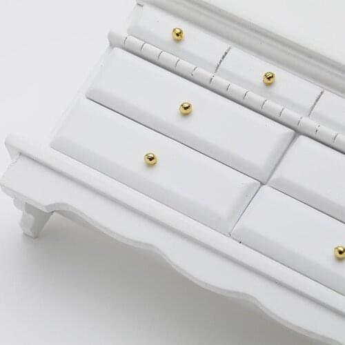 Dollhouse Miniature TV Cabinet Dressing Table with 5 Drawers Birch Wood 1:12