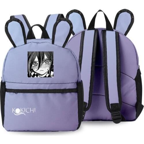 Kokichi Ouma Fashion Oxford Cloth Shoulder Backpack Printed Multi Zipper Pack Casual Girls Student School Bunny ears backpack