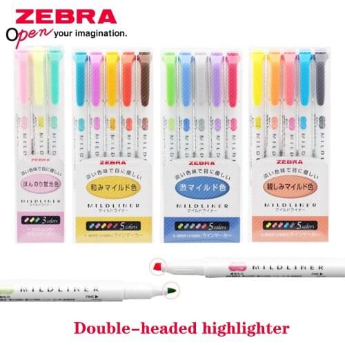 3/5-Color Set Zebra Double-Headed Highlighter Gentle Color Art Marker School And Office Art Stationery WKT7
