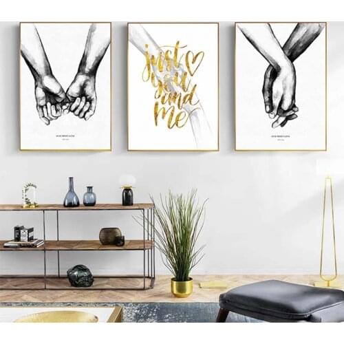 Nordic Holding Hands Painting Tableaux Black and white Wall Art for Living Room Modern Cuadros Salon Decoracion Big Poster Print