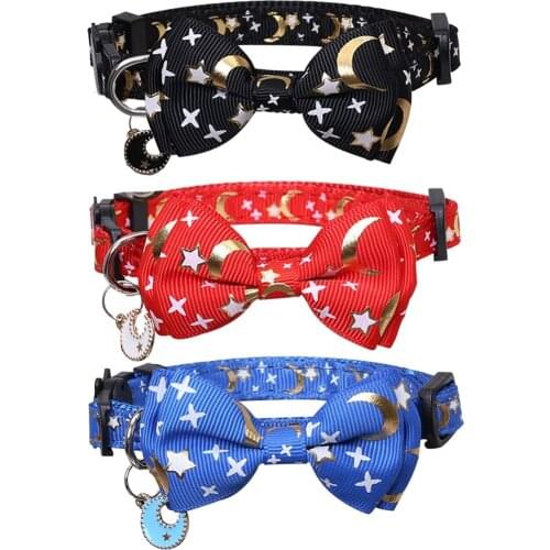 Cat Collar with Bells Glow in The Dark Detachable Bow Tie Collars Breakaway Adjustable Hot Stamping Pet Kitten Collars