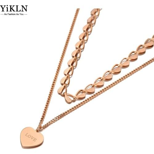 YiKLN Bohemia Design Double Layer Love Heart Charm Pendant Necklaces For Women Stainless Steel Summer Choker Necklace YN20162