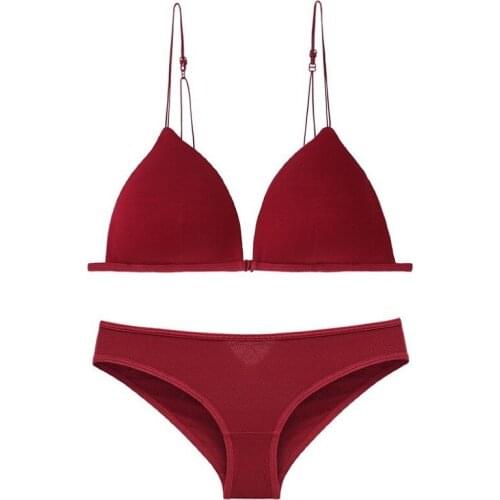 Sexy underwear underpants steel ring-free underwear women gathered bra panty thin back hollow thin sling front buckle bra set