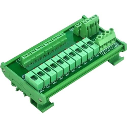DIN Rail Mount 10 Position Power Distribution Fuse Module Board, For AC/DC 5~48V. Fuse power breakout board