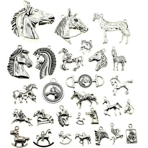 WYSIWYG 40g Antique Silver Color Zinc Alloy Random Mix Styles Horse Charms DIY Handmade Craft For Jewelry Making