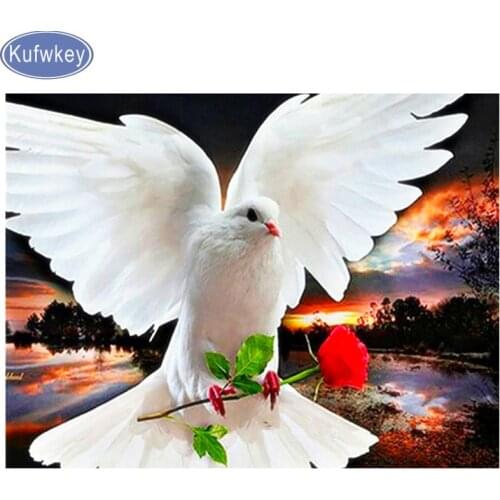 Full Square Drill mosaic diamond Embroidery 5D Diamond painting Cross Stitch bird white Dove Rose Painting Home Decoration