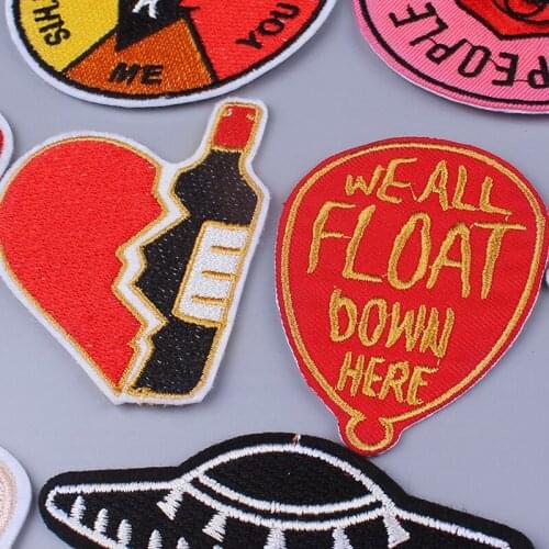 Pulaqi Rainbow Cartoon Patch Iron On Embroidered Patches For Clothing Stripes Heart Wine Camera Drink Patch Stickers On Clothes