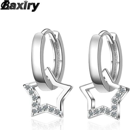 New 925 Sterling Silver Hoop Earrings For Women Original Designer Crystal Cute Girl Star Huggie Earring Fashion Luxury Jewelry