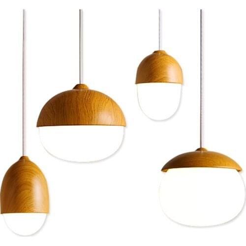 Modern Art Glass Ball 4 Styles Wood Pendant Light Led Lights For Living Room E27 Lamp Shade Designer Restaurant Fixtures
