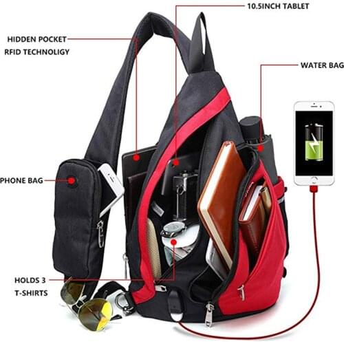 Male Women Shoulder Bags USB Charge Crossbody Bag Anti theft Chest Bag large capacity 10.5" Ipad mobile phone Short Trip bag