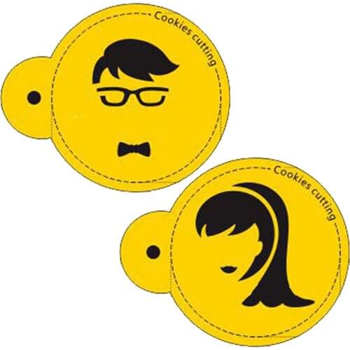 2pcs Woman Man Cookie Stencils Coffee Biscuit Printing Molds Barista Template Cupcake Mould Pastry Mold reposteria patisserie