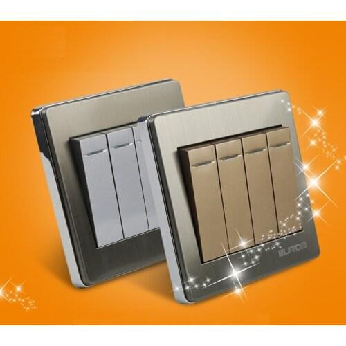 High Quality E9 Series Brushed Stainless Steel Gold Wall Switch With Fluorescence 4 Gang 1 Way Single Control Switch Panel