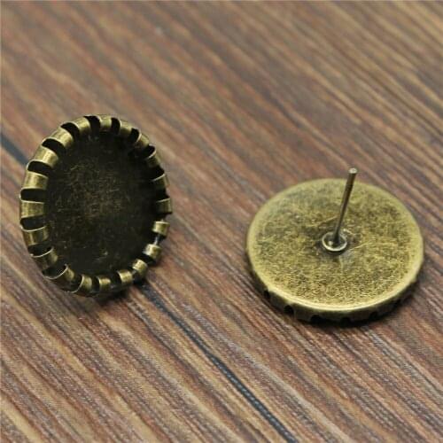 WYSIWYG 10pcs Fit 14mm Glass Cabochon Antique Bronze Color Earring Stud Base Jewelry Findings Stud Earring Setting Base