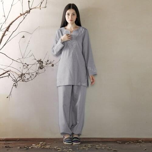 Women Tai Chi Kungfu Martial Arts Uniforms Linen Loose Wide Leg Yoga Pant+Sweatshirt Jogger Casual Fitness Outfit Set Activewear