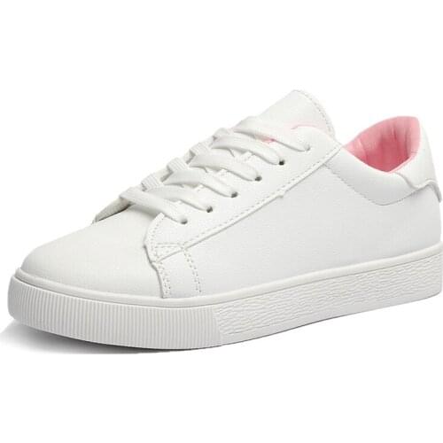 2020 Womens Casual Flat Shoes Spring New Womens Lace-up White Shoes Zapatos Mujer Fashion Tennis Sneakers U13-65
