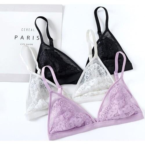 2020 Summer New Bras Ladies Thin Lace Bra Sexy Floral Translucent Underwear Women Lace Bralette Wireless Bra Seamless Lingerie