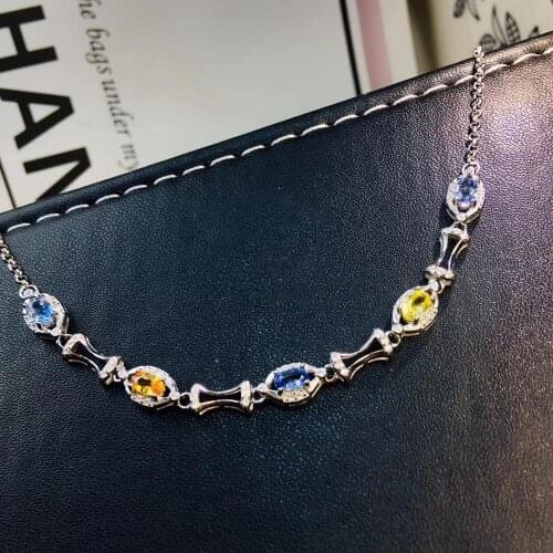 S925 silver natural Multicolor sapphire gem bracelet natural gemstone bracelet fashion ladder geometry women party gift jewelry