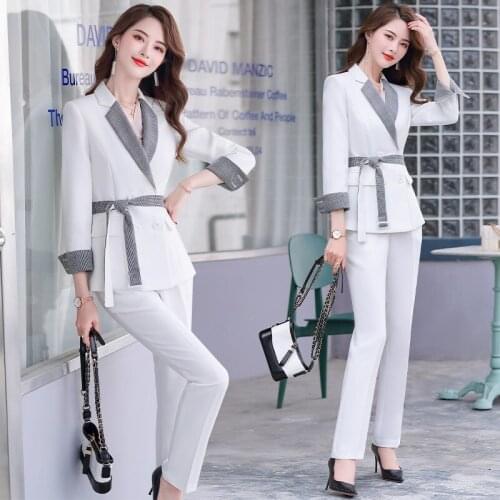 Ladies suit spring new solid color double-breasted temperament professional suit fashion slim trousers two-piece suit