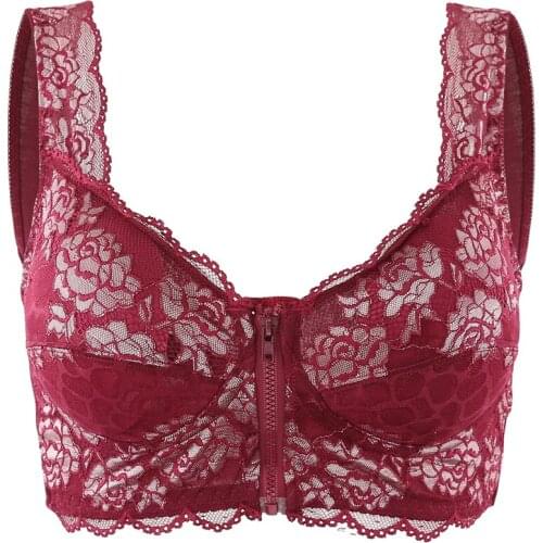 Womens Front Closure Embroidery Lace Bra Full Coverage Wire Free Lingerie Comfortable 75 80 85 90 95 100 B C D