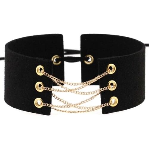 30 Colors New Glamorous Black Velvet Choker Gold/Silver Color Chain Sexy Statement Necklace Link Chain Lace Up Chokers Necklaces