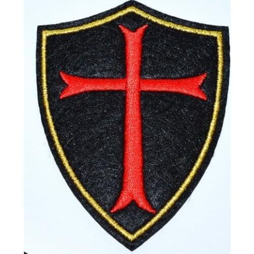 CROSS CHRIST KNIGHTS TEMPLAR SHIELD Red Black Golden CHRISTIAN Logo iron on PATCH (Size is about 5.8 * 7.8 cm)