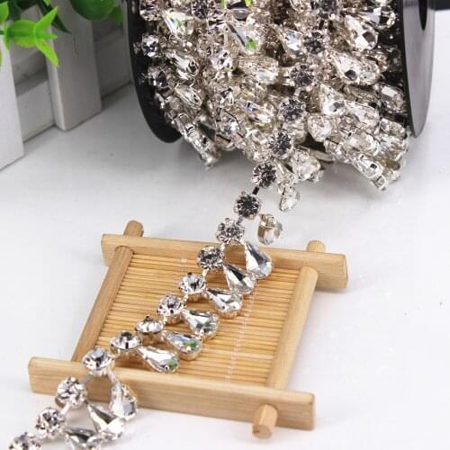 1 yard Luxury Handmade Rhinestone Cup Chain Trimming Belt fringe trimmings rhinestones appliques for women wedding dress