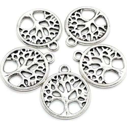 10pcs Hollow Life Tree DIY Pendants Necklaces Vintage Antique Silver Color Trees Charms Making Jewelry 18x15mm