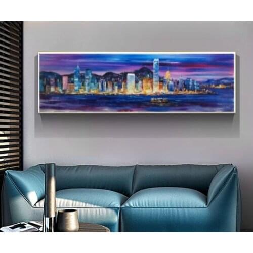 100% Hand Painted Abstract Oil Painting Hong Kong seascape On Canvas Wall Art Picture Living Room Home Decoration