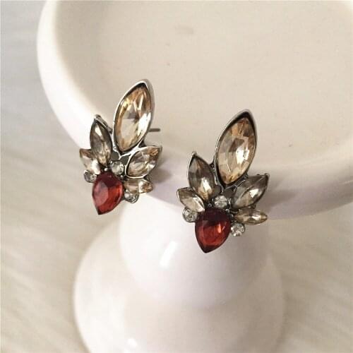 2020 New Arrivals Bohemia Antique Rhodium Color Plating With Smoky Yellow Red Stone Stud Earrings For Women Girl Statement Jewel