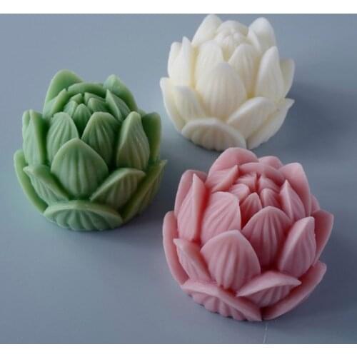 3D DIY Candle Shape Soap Mold Lotus Flower Shape Silicone Soap Mold Aromatherapy Candle Silicone Mold