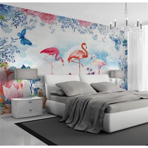 3d Wall Paper Home Improvement Decorative Wallpaper for Walls Living Room Hand Painted Flamingo Wallpaper Background Wall Murals