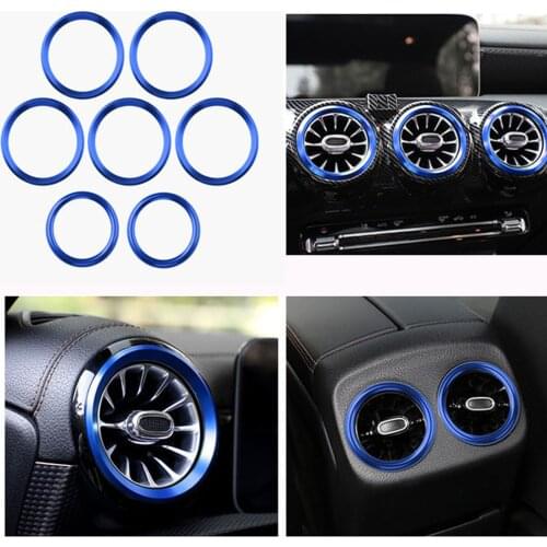 7 pcs Red / blue for Mercedes Benz A Class W177 V177 2019-2021 Car Air Condition outlet ring Vent frame sticker Trim accessories