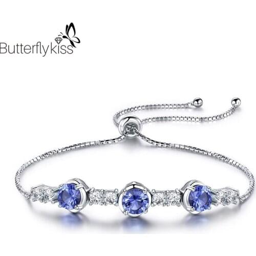 BK Blue Tanzanite Charm Bracelets For Women Girl Real 925 Sterling Silver Cubic Zircon Gemstone Fine Jewelry Gift To Girlfriend