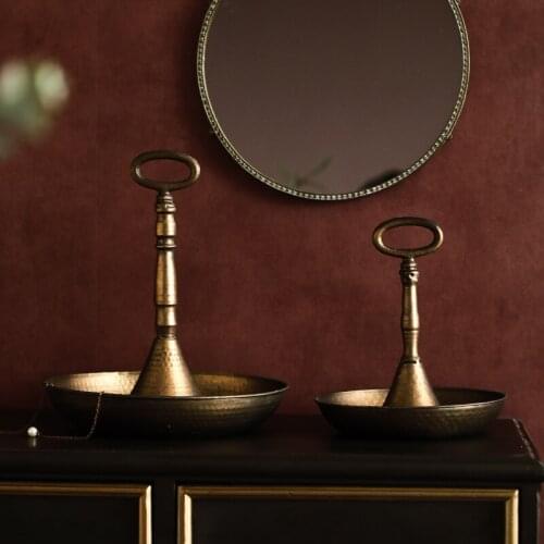 Jewelry dish Vintage antique copper creative round tray with handle decorative bowls for home decoration
