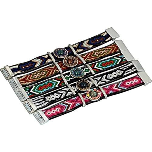 Handmade Briaded Colorful Strap Synthetic Leather With Crystal Natural Stone Slide Charm Magnetic Bracelet B1010